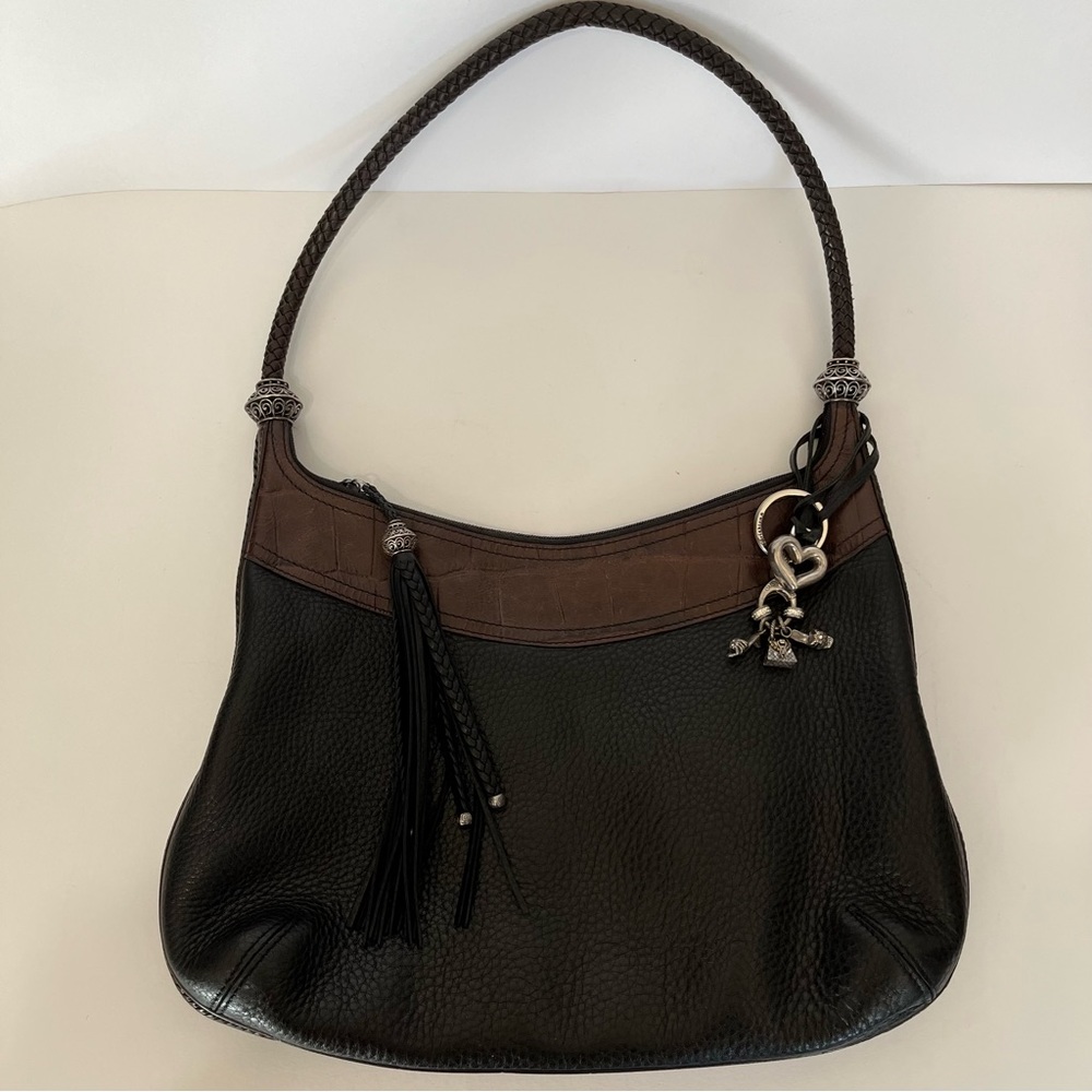 Brighton 2 Tone Black Leather Shoulder Bag D652669